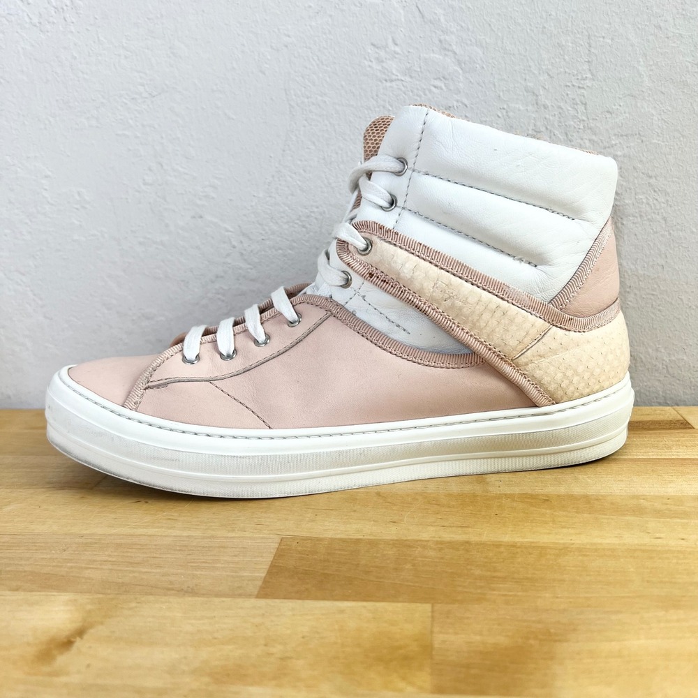 Salvatore Ferragamo Sneaker High Top Women Size 8.5 Pink White Leather Snakeskin